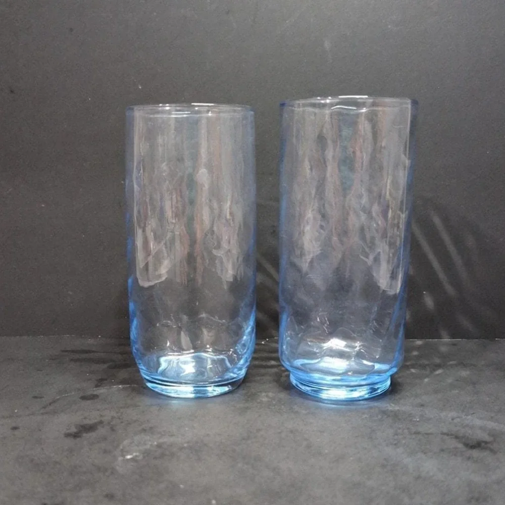 Libbey Optic Swirl Blue Coolers,‎ Set of 2, Vintage 16oz Tumblers, Drinkware